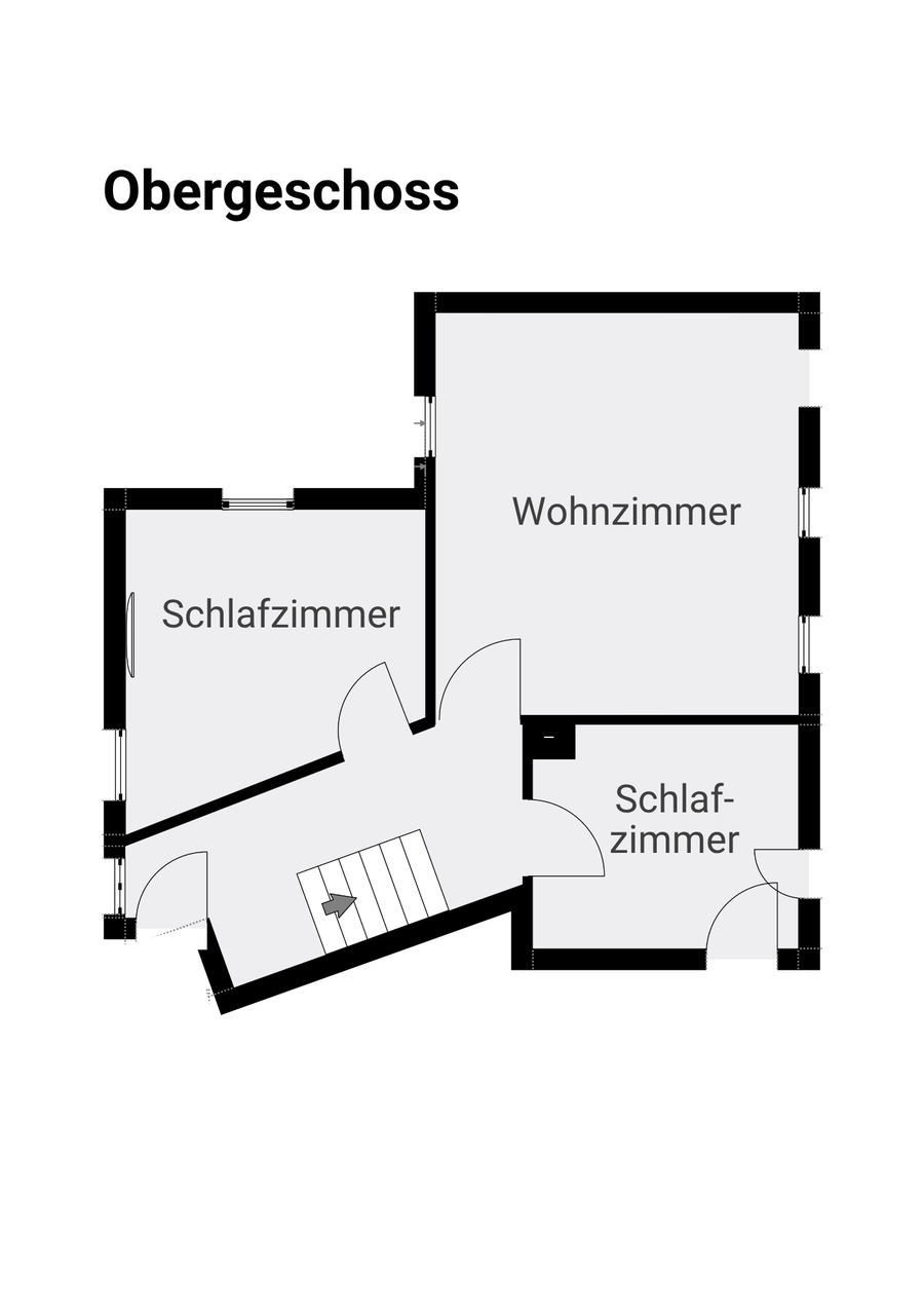 Grundriss Obergeschoss: zwei Schlafzimmer und Wohnzimmer